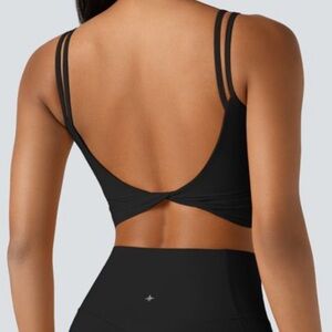 Halara Double Straps Twisted Backless Cropped Yoga Tank Top Patitoff Flow Fabric